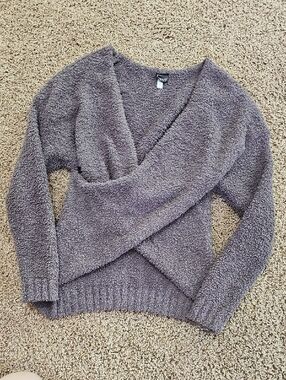Felina Heather Gray Plush Wrap V-Neck Sweater